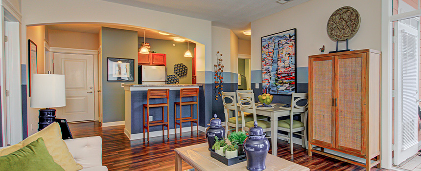 Model living room at Union Street Flats Apartments.