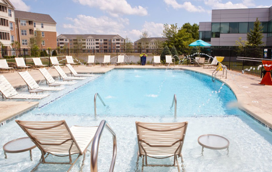 Lake side pool on a sunny day.