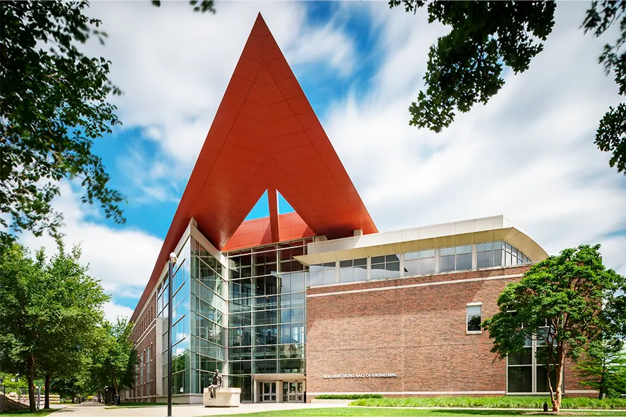 Exterior view of the Neil Armstrong Hall of Engineering at Purdue University